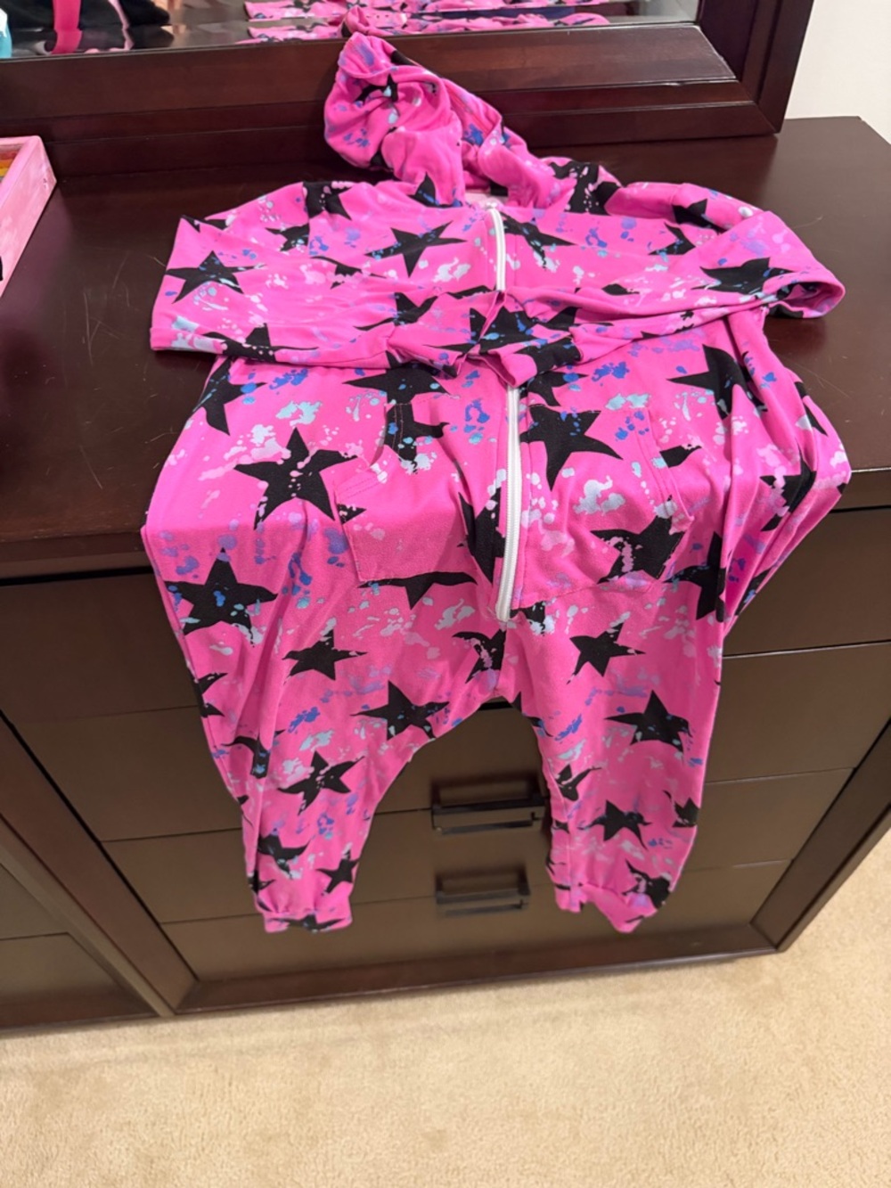 Pixielane Pink Star Print Zip-Up Hoodie onesie